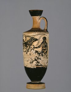 Attische zwartfigurige lekythos versierd met Odysseus die ontsnapt aan de cycloop Polyphemus, door de Theseus-schilder, ca. 500-450 v.Chr. door Greek